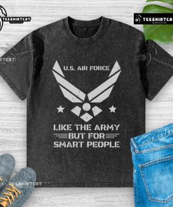Official US Air Force 'Like The Army But For Smart People' washed t-shirt in olive green, showcasing a unique design.