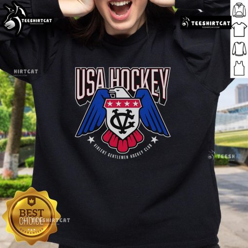 Official USA Hockey logo sweatshirt featuring bold team colors and emblem, perfect for hockey fans and casual wear.