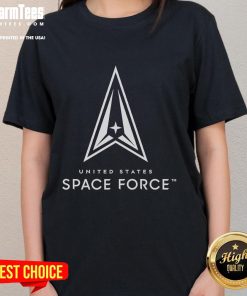 Alt Text: Official USSF United States Space Force Always Above Ladies Tee featuring a stylish design for space enthusiasts.