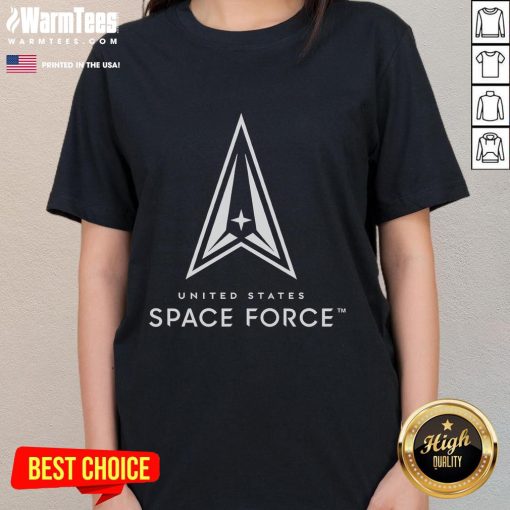 Alt Text: Official USSF United States Space Force Always Above Ladies Tee featuring a stylish design for space enthusiasts.