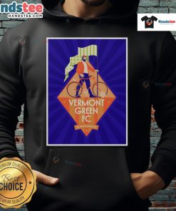 Official Vermont Green FC vs Black Rock FC July 5, 2025 poster on a hoodie, featuring Virtue Field design.
