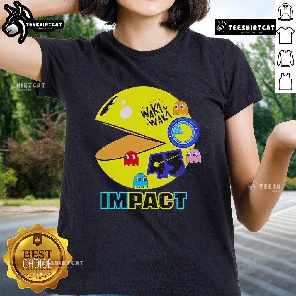 Official Waka Waka Pac Man 45Th Anniversary Ladies Tee Official Waka Waka Pac-Man 45th Anniversary ladies' tee featuring vibrant graphics and a retro gaming design.