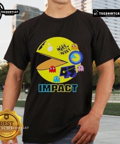 Alt Text: Official Waka Waka Pac Man 45th Anniversary T-Shirt featuring iconic game graphics in vibrant colors for retro fans.