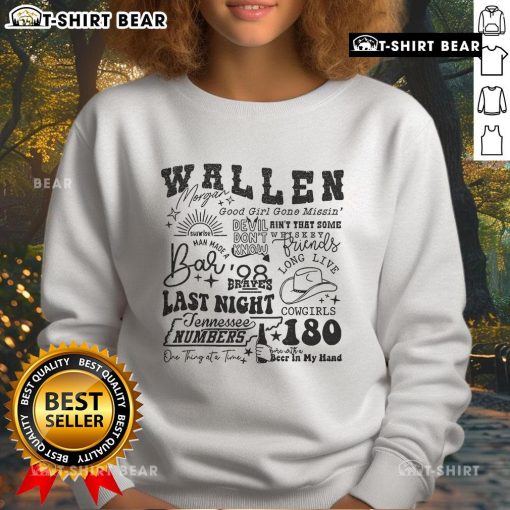 Official Wallen Morgan 'Good Girl Gone Missin' Devil Don't Know Ain't That Some' sweatshirt displayed on a hanger.