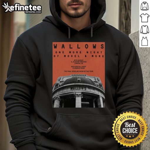 Official Wallows August 20, 2025, O2 Academy Brixton London UK poster on a hoodie showcasing the band's vibrant design.