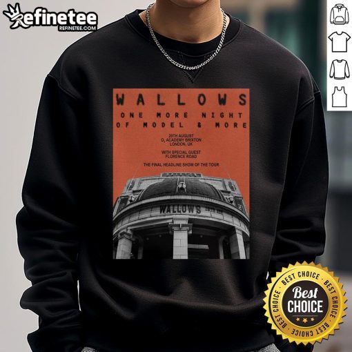 Official Wallows August 20, 2025 O2 Academy Brixton London UK concert poster on sweatshirt design, vibrant colors.