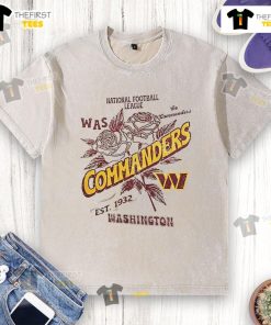 Official Washington Commanders rose t-shirt, National Football League established 1932, featuring team logo and vibrant colors.