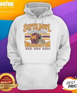 Official Washington Commanders Three-Time Super Bowl Champions hoodie featuring team logo and championship design.
