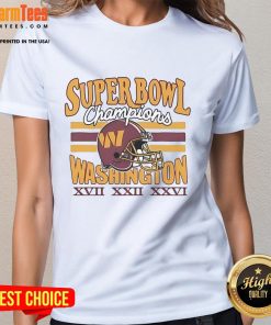 Alt Text: Official Washington Commanders three-time Super Bowl champions ladies tee showcasing team pride and sportswear style.