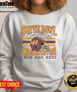 Alt Text: Official Washington Commanders three-time Super Bowl champions sweatshirt, featuring team logo and championship years.