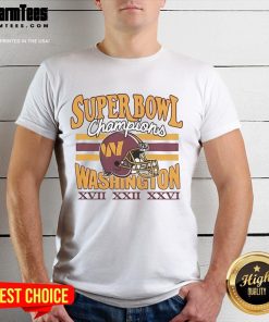 Alt Text: Official Washington Commanders Three-Time Super Bowl Champions T-Shirt featuring team logo and championship years.