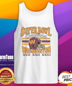 Alt Text: Official Washington Commanders three-time Super Bowl champions tank top featuring team logo and championship years.