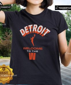 Official Welcome to the WNBA Detroit Ladies Tee featuring vibrant team colors and logo, perfect for fans.