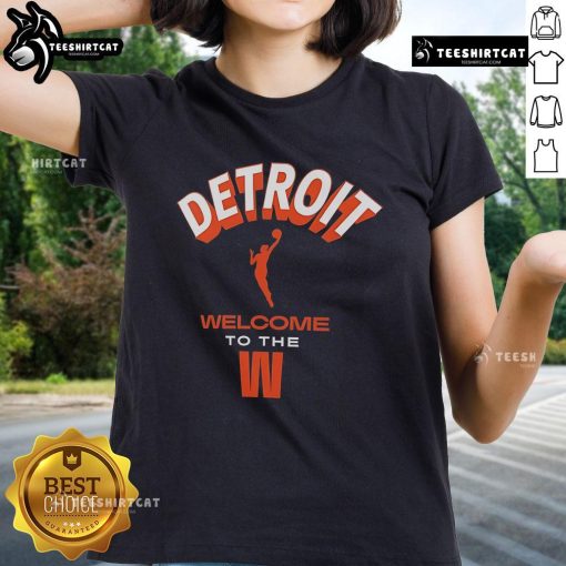 Official Welcome to the WNBA Detroit Ladies Tee featuring vibrant team colors and logo, perfect for fans.