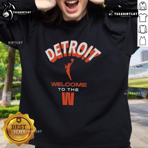 Alt Text: Official Welcome to the WNBA Detroit sweatshirt featuring team colors and logo, perfect for fans and supporters.