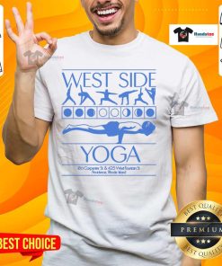 Official West Side Yoga T-Shirt featuring 186 Carpenter St & 425 West Fountain St, Providence, Rhode Island design.