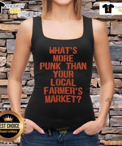 Vegan tank top featuring 'What's More Punk Than Your Local Farmers Market' design, perfect for eco-conscious fashion lovers.