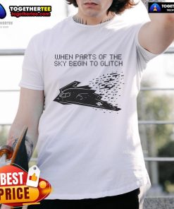 Official When Parts Of The Sky Begin To Glitch T-Shirt featuring a unique glitch art design in vibrant colors.