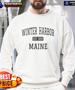 Alt Text: Official Winter Harbor Maine Established In 1895 sweatshirt featuring a vintage design and cozy fabric