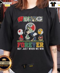 Official Wisconsin Badgers Peanuts Snoopy and Friends Forever tee for ladies, perfect for game day or casual wear.