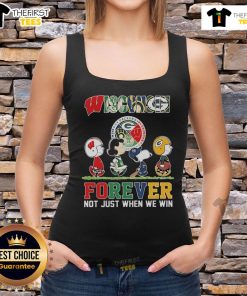 Alt Text: Official Wisconsin Badgers tank top featuring Snoopy and friends with 'Forever Not Just When We Win' slogan.