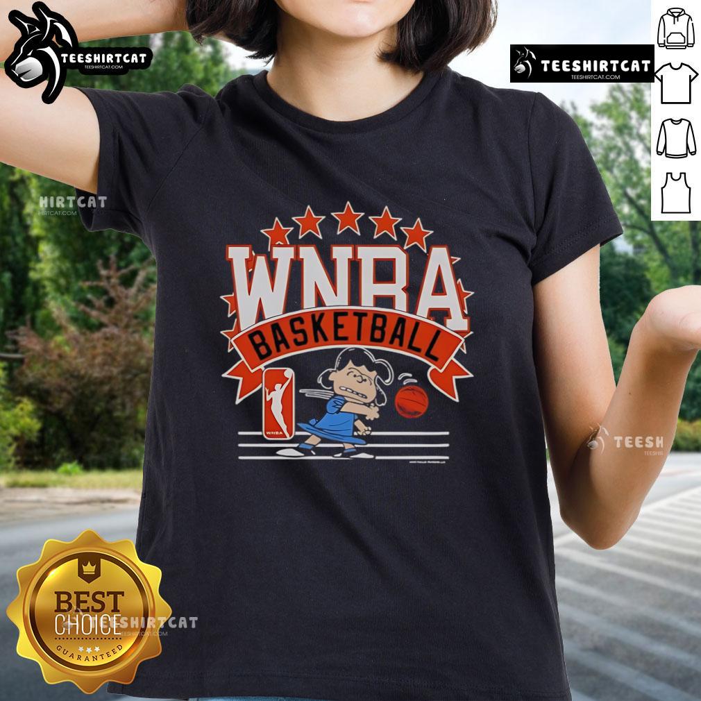 Official Wnba Basketball Lucy Van Pelt Ladies Tee Alt Text: Official WNBA Basketball Lucy Van Pelt Ladies Tee featuring vibrant graphics and a stylish fit for female fans.