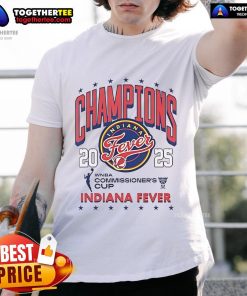Official WNBA Commissioners Cup 2025 Champion Indiana Fever T-Shirt featuring team logo and vibrant colors.