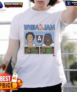 Alt Text: Official WNBA Jam Dream Griner and Howard T-Shirt featuring vibrant graphics of top players for basketball fans.