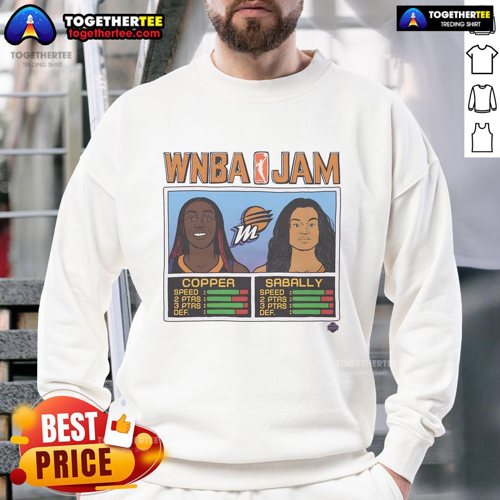 Official Wnba Jam Mercury Copper And Sabally Sweatshirt Official WNBA Jam sweatshirt featuring Mercury, Copper, and Sabally designs for fans and players alike.