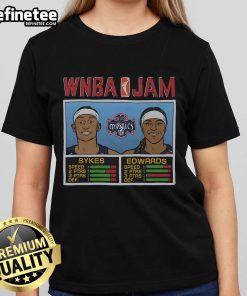 Alt Text: Official WNBA Jam Mystics Sykes and Edwards Ladies Tee featuring vibrant team colors and stylish design.