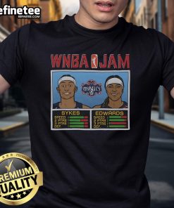 Official WNBA Jam Mystics Sykes and Edwards T-Shirt featuring vibrant team colors and player graphics for fans.