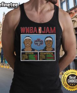 Alt Text: Official WNBA Jam Mystics Sykes and Edwards tank top featuring vibrant team colors and player graphics.