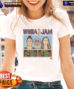 Alt Text: Official WNBA Jam Sparks tee featuring players Plum and Brink, perfect for fans of womens basketball.