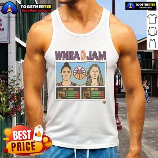 Alt Text: Official WNBA Jam Sparks tank top featuring players Plum and Brink, perfect for fans and athletes alike.