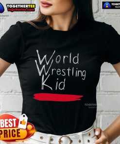 Official World Wrestling Kid Logo on a stylish ladies tee, perfect for young wrestling fans and fashion lovers.