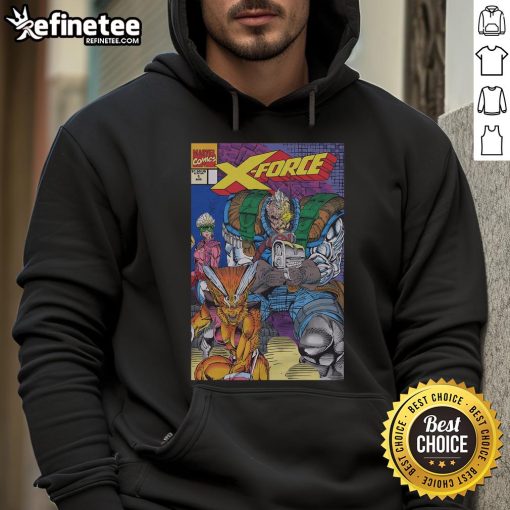 Official X-Force 1991 issue hoodie featuring bold graphic design and vibrant colors, perfect for comic book fans.