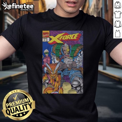 Official X-Force 1991 issue T-shirt featuring bold graphic design and vibrant colors, perfect for comic book fans.
