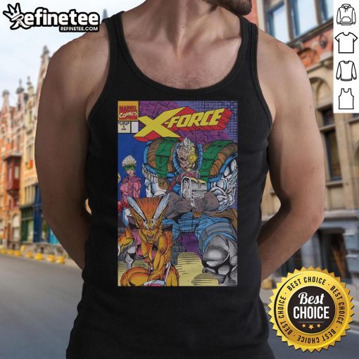 Official X-Force 1991 issue tank top featuring vibrant comic art and bold graphics for fans of classic superhero apparel.
