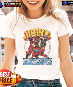 Official X-Men Juggernaut vs Colossus Ladies Tee featuring vibrant comic art of the iconic superhero duel.