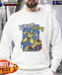 Official X-Men Wolverine vs Sabretooth sweatshirt featuring dynamic comic art of the iconic battle.