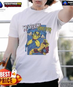Official X-Men Wolverine Vs Sabretooth T-Shirt featuring vibrant artwork of Wolverine battling Sabretooth.