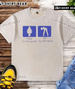 Official 'Your Girlfriend Vs My Girlfriend' washed t-shirt featuring bold graphics and a stylish design.