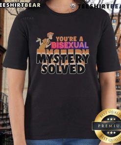Official You're Bisexual Mystery Solved Ladies Tee featuring bold text design, perfect for proud bisexual women.