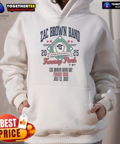 Official Zac Brown Band hoodie from Fenway Park concert in Boston, MA, 2025 featuring vibrant design and band logo.