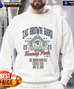 Official Zac Brown Band Fenway Park Boston MA 2025 sweatshirt featuring vibrant colors and band logo design.