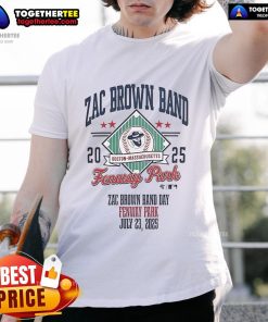 Alt Text: Official Zac Brown Band Fenway Park Boston MA 2025 T-Shirt featuring vibrant design and concert details.
