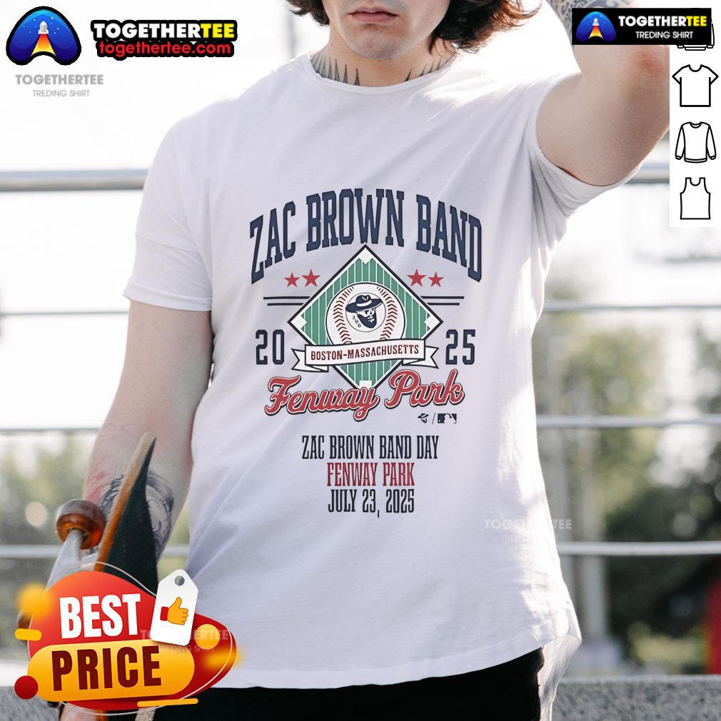 Official Zac Brown Band Fenway Park Boston Ma 2025 T Shirt Alt Text: Official Zac Brown Band Fenway Park Boston MA 2025 T-Shirt featuring vibrant design and concert details.