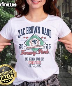 Official Zac Brown Band July 23, 2025, Fenway Park Ladies Tee featuring vibrant design and concert details.