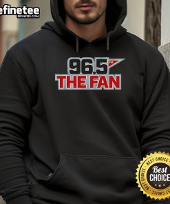 Original 96.5 The Fan Logo Hoodie featuring bold graphics and comfortable fit, perfect for sports enthusiasts.