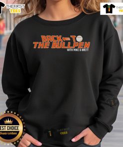 Alt Text: Original Back To The Bullpen sweatshirt featuring Mike and Brett, perfect for baseball fans and cozy style.